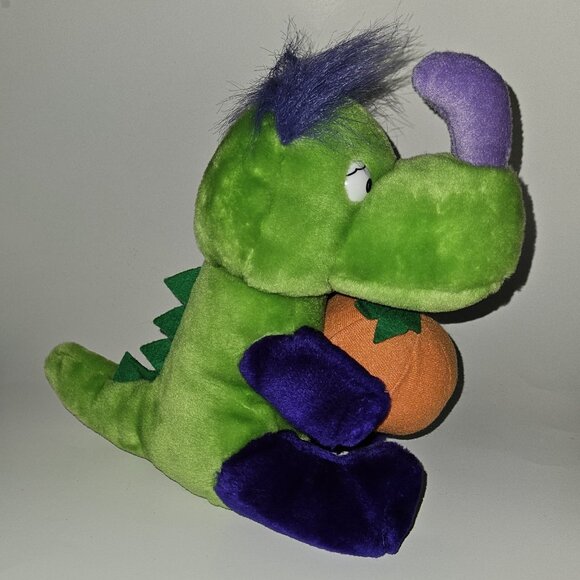 VTG Kellytoy Halloween Plush 9.5" Toy Dinosaur Pumpkin Green Purple Orange w/TAG - Picture 4 of 12